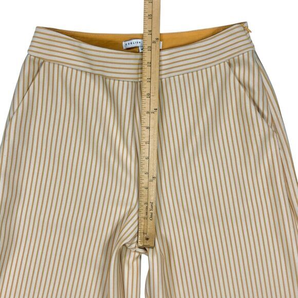 English Factory Capri Pants Sz M Cream Mustard Striped Ruffle Preppy Nautical - Picture 11 of 15